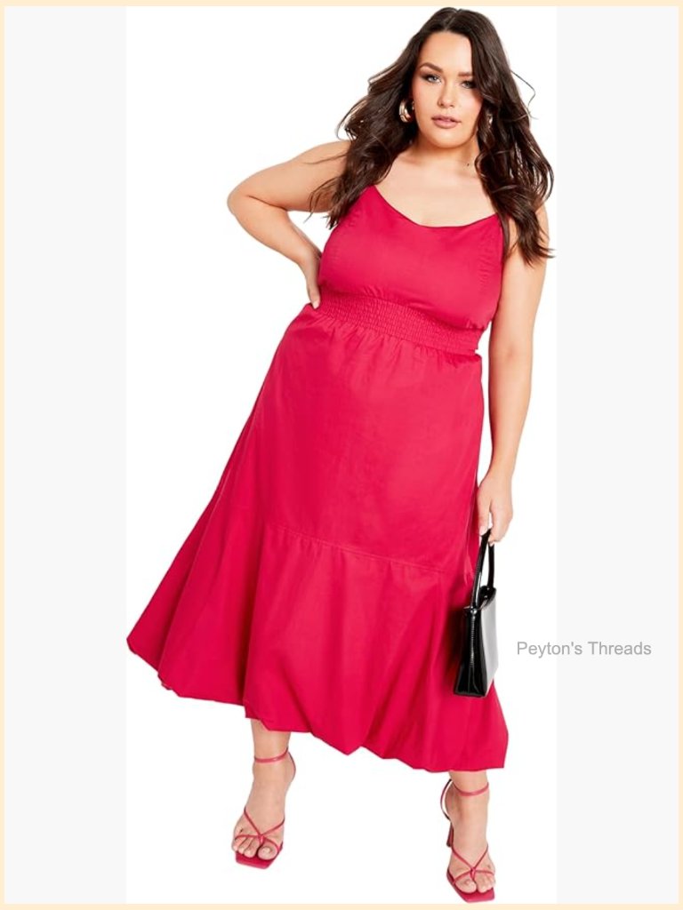 Plus Size A-Line Midi Dress With V-Neck And Shirred Waist
